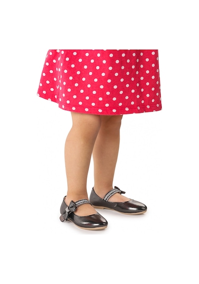 Kiko Kids Cerry Cırtlı Kız Çocuk Taşlı Babet Ayakkabı Platin Platin