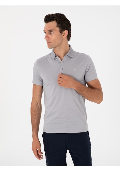 Taş Slim Fit Desenli Polo Yaka T-shirt Gri