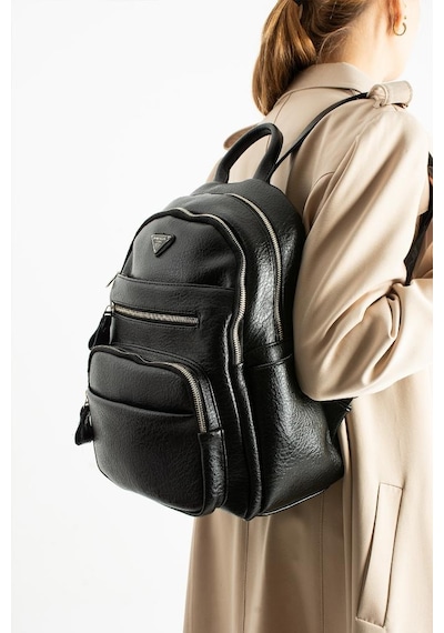 Baginn Vegan Deri Kadın Sırt Çantası 35 25 Cm Yağmur İtici Kumaş Mega Bag Günlük Kullanıma Uygun Siyah