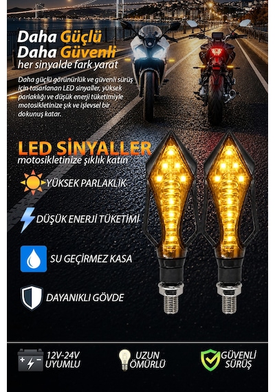 Motosiklet Led Sinyal Lambası Universal Kanat Model Sarı Amber Led Işık Kanat Tasarım Vidalı Montaj