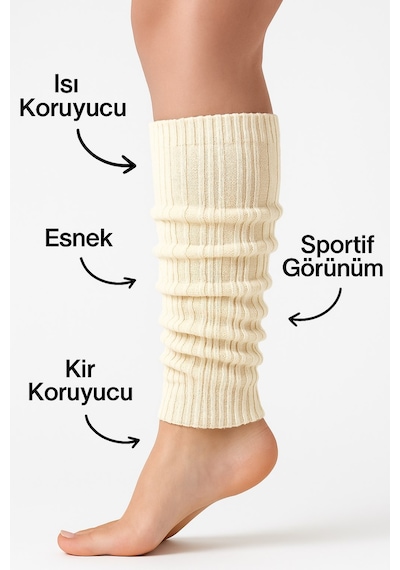 Kadın Triko Tozluk Yumuşak Esnek Diz Altı Bacak Isıtıcı Leg Warmers EKru
