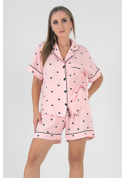 Doremi Black Hearts Kısa Kollu Kadın Şortlu Pijama Takım Pembe-s-m Pembe