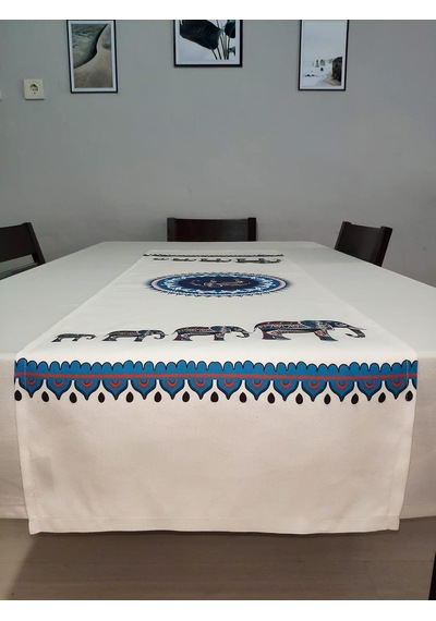 Etnik Fil Desenli Runner, 6'li Supla Set Çok Renkli