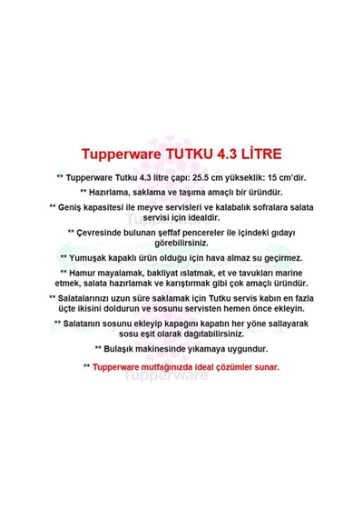 Tupperware Tutku Kap 43 L Saklama Servis Kabı Esc Çok Renkli