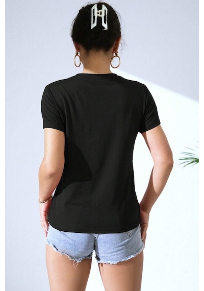 Unisex Mind Life Vibes Baskılı Oversize Tshirt Siyah