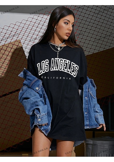 Adrift Los Angeles Baskılı Oversize Kalıp Unisex T-shirt Siyah