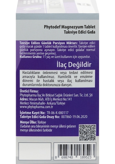 Phytodef Magnezyum Vitamin B6+D3 30 Tablet