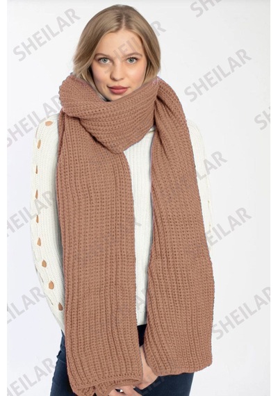 Sheilar Selanik Örgü Triko Omuz Şalı Camel Camel