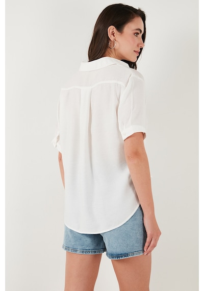 Lela Regular Fit Göğüs Cepli Kısa Kollu Bayan Gömlek 6779324 Beyaz