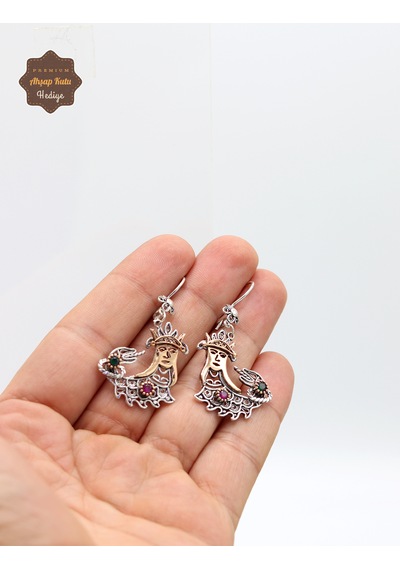 Yakut Ve Zümrüt Taşlı Şahmeran Model Telkari Gümüş Kadın Küpe 201024971 Gümüş