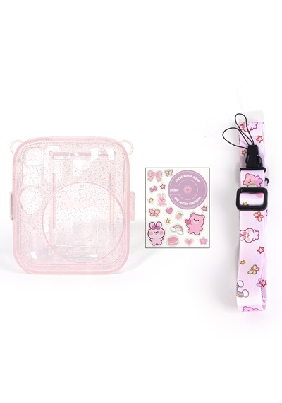 Instax Mini 13 Makine Uyumlu Pembe Simli Pleksi Kılıf