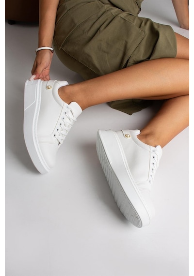 Shoetek Kadın Sneakers Deri Bağcıklı Agatha Beyaz Beyaz