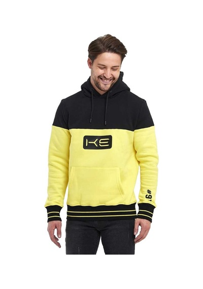 Adams Sarı/siyah Kapüşonlu 3 İplik Baskılı Kanguru Cepli Sweatshirt Sarı