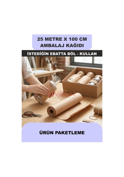 100 Cm X 25 Metre Bobin Kraft Rengi Ambalaj Kağıdı, Ev Eşyası, Çeyiz, Hediye, Ürün Paketleme 25 Adet