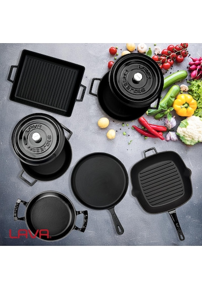 Lava Döküm 6x Trendy Serisi 8 Parça Tencere & Tava Seti Siyah