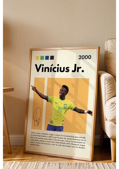 Vinicius Junior Çerçeveli Tablo - Dekoratif Çerçeveli Futbolcu Poster Tablo