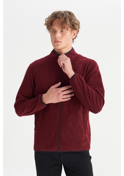 Wrangler Regular Fit Normal Kesim Dik Yaka Fermuarlı Bordo Polar Ceket Wine