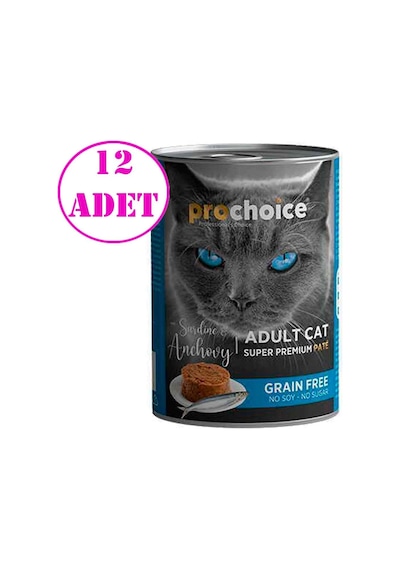 Pro Choice Sardalya ve Hamsili Tahılsız Pate Yetişkin Kedi Konservesi 12 x 400 G