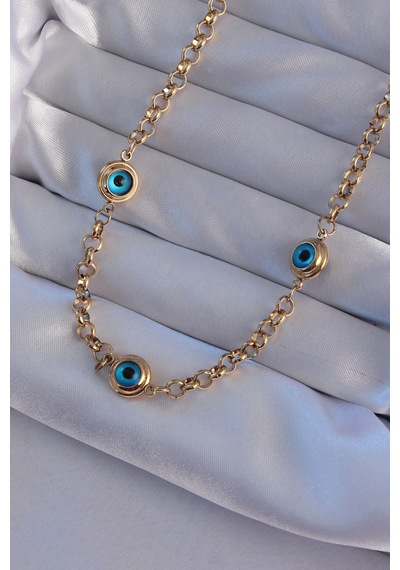Ezoconcept 316l Çelik Gold Renk Nazar Boncuk Model Kolye 001