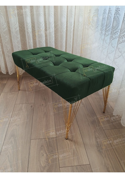 Modern Dilim Puf Ayakucu Puf Gold Metal Ayak 100 45 Yeşil