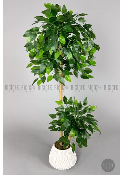 Yapay Benjamin Ağacı 140cm Spiral Saksıda Leylek Model Beyaz