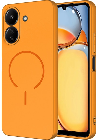 Xiaomi Redmi 13c Kılıf M-safe Şarj Özellikli Zore Meta Kapak Turuncu