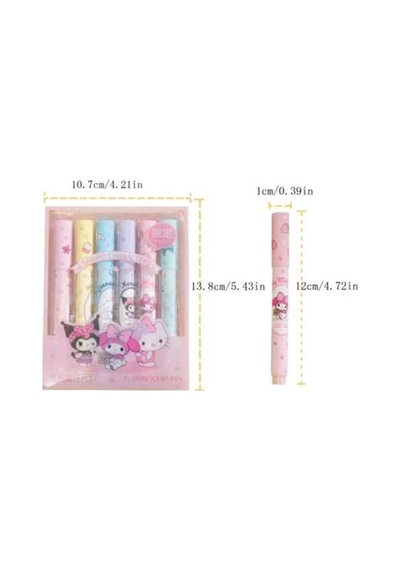 6 Adet Sanrio Neon Fosforlu Kalem Seti Çok Renkli