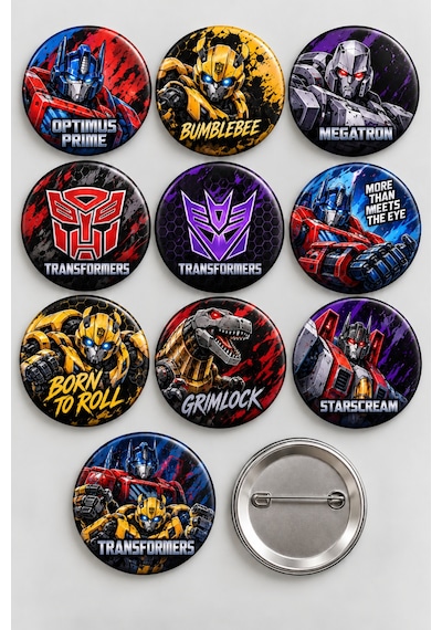 Minikutunuz Transformers 10 Lu Rozet Seti 44 Mm Çocuk Çanta Yaka İğneli Rozet Diğer