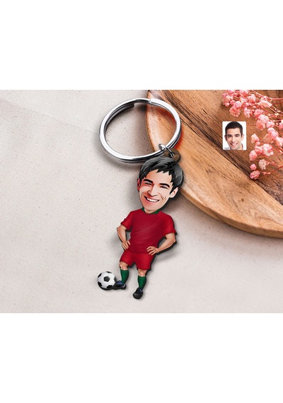 Bk Gift Kişiye Özel Futbolcu Karikatürlü Ahşap Anahtarlık-12 Sevgiliye Hediye, Arkadaşa Hediye, Doğum Günü Hediyesi