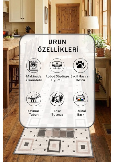 Eko Vizon Gri Yıkanabilir Mutfak Halısı