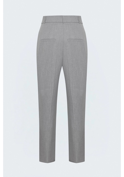 Sateen Yüksek Bel Klasik Pantolon Gri