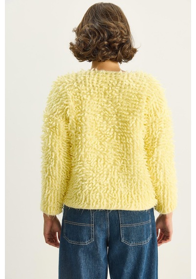 Shade Kadın Oversize Saçaklı Triko Hırka 9062 60283750 - Sarı