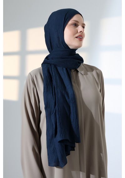Kadın Tesettür Bambu Kraş Şal, Ütü Gerektirmeyen Doğal Hijab Başörtüsü 75x180 Cm - Lacivert