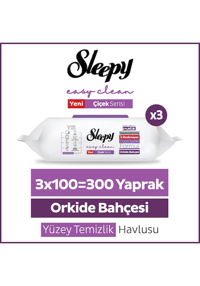 Sleepy Easy Clean Orkide Bahçesi Yüzey Temizlik Havlusu Mendili 3x100 (300 Yaprak)