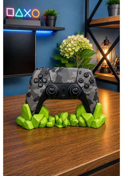 Oyun Kolu Standı Kristal Tasarımlı Masaüstü Gamepad Tutucu Dekoratif Controller Standı Yeşil