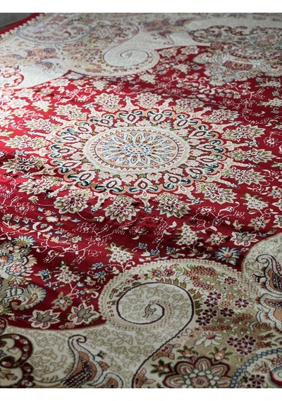 Asaryün Halı Ipek H4030 Bordo İpeksi Geleneksel Renkli Göbekli Klasik Desen Salon Halısı Modern Renkli