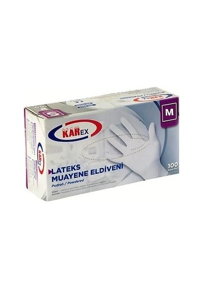Omnipazar Karex Lateks Pudralı Eldiven 100'lü Paket Beyaz Medium