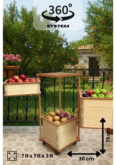 Ahşap Sebzelik Geleneksel Tasarım Kare 2 X 7 Lt + 3 Lt Kapasiteli Akça Desenli Diğer