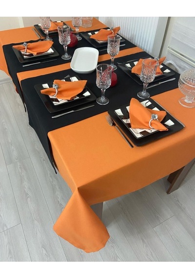 Sıvı Geçirmez Dertsiz Masa Örtüsü Turuncu 27 Parça Set