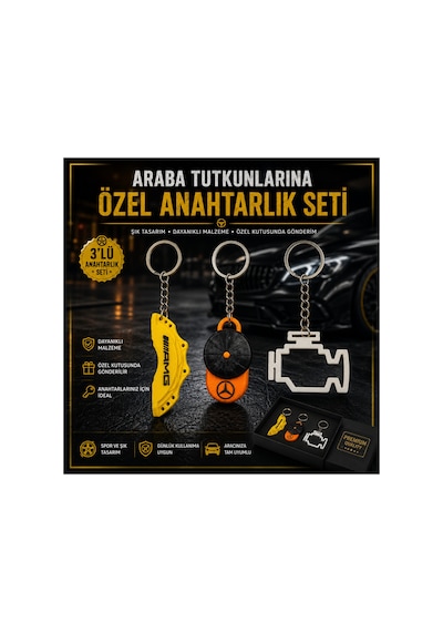 Üçlü Araba Anahtarlık Seti Siyah Siyah