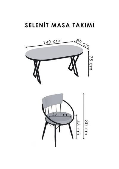 Selenit Mutfak Yemek Masası Takımı- 4 Kişilik Mutfak Masa Sandalye Takımı- Mutfak Masası Takımı Düz Beyaz