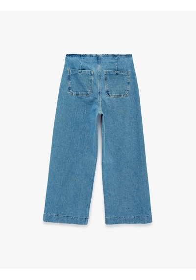 Koton Pamuklu Cepli Normal Bel Culotte Pantolon - Culotte Jeans Açık İndigo 6sal40014md Açık İndigo