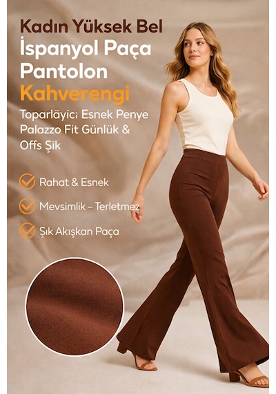 Pantofit Kadın Yüksek Bel İspanyol Paça Pantolon Toparlayıcı Esnek Penye Siyah - Turuncu