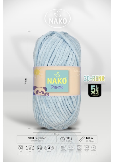 Panda - Açık Mavi 3082 - 5'li Paket - 100gr/120m - Kadife El Örgü İpi - Amigurumi Punch İpi