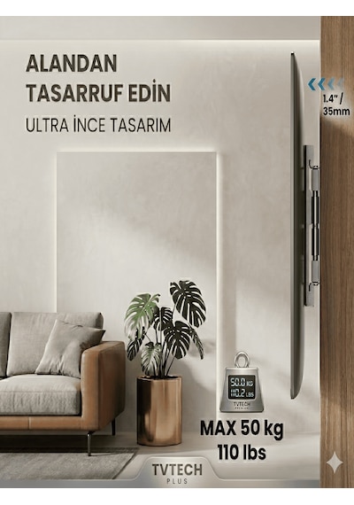 Tv Duvar Askı Aparatı I 85"-80"-75"-70"-65"-60"-55"-50"-45"-40" I Evrensel Uyum I Deprem ve Çocuk Kilitli I Mini Terazi I Kavisli/Curved I Yerli Üretim I Max Vesa 700x500