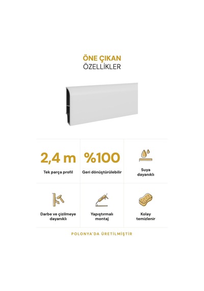 Vilo Sempla 707 Beyaz Pvc Süpürgelik 240cm Kolay Montaj - Suya Ve Çizilmeye Dayanıklı