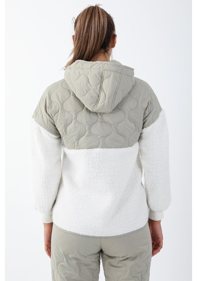 Maraton Sportswear Comfort Kadın Kapşonlu Uzun Kol Outdoor Ekru Sweatshirt 21441-ekru