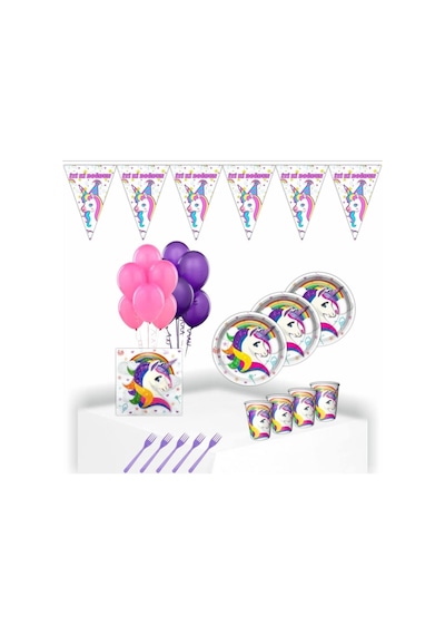 Parti Station Unicorn Doğum Günü Parti Seti 8 Kişilik