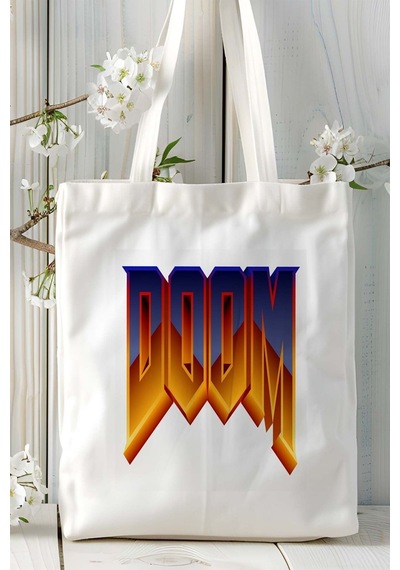 Art Hediye Doom Oyun Baskılı Bez Çanta Omuz Çantası Model 1 Çok Renkli