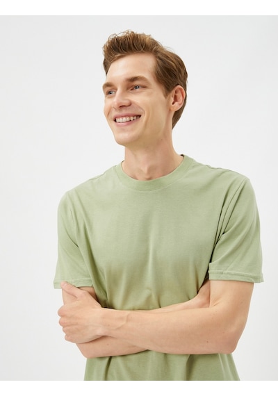 Koton Basic Tişört Slim Fit Bisiklet Yaka Kısa Kollu Pamuklu Haki 3Sam10057Hk 3Sam10057Hk871 Haki